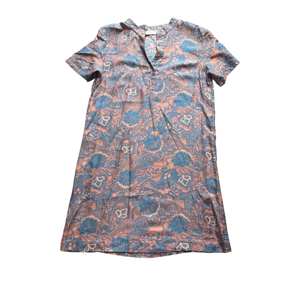 Momoni Shift Mini Dress Women ~Small Blue Pink Paisley Floral Short Sleeve VNeck